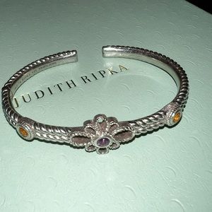 Judith Ripka hinged cuff. Sterling silver marked.